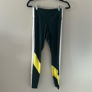 Tory Burch Tory Sport Womens Color-Block Leggings Dark Green Sz Small Workout